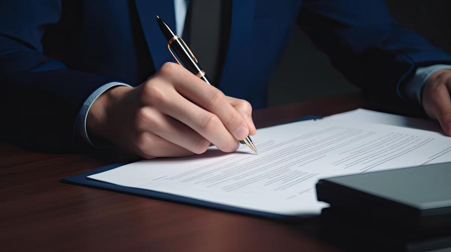 business person filling out paperwork