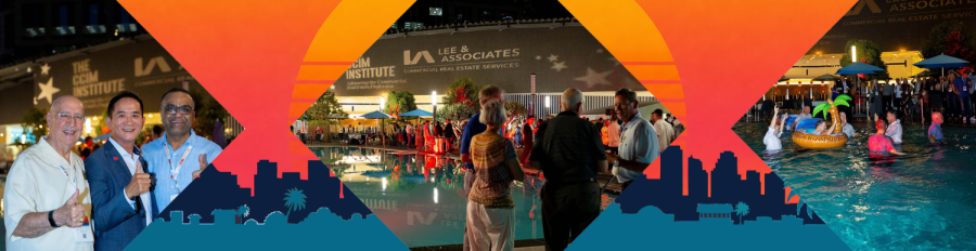 Photos of Fall Forum 2026 Welcome Reception attendees located on the hotel pool deck. 
