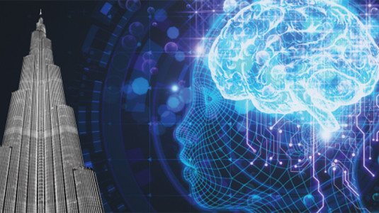 AI image with brain and skyscraper