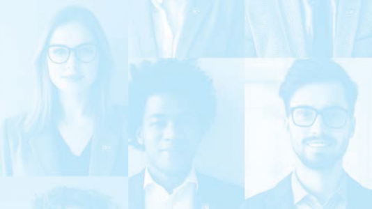 blue-toned headshots of young professionals