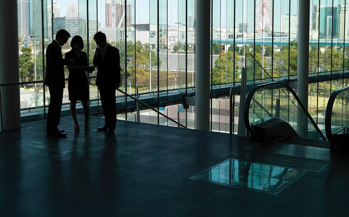 group of professionals in an office building